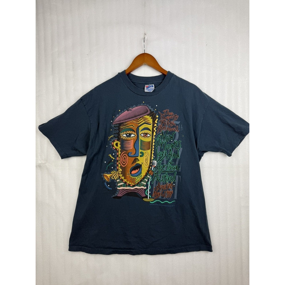 Vintage 1994 New Orleans Jazz Fest T-Shirt 25th Anniversary Hanes Beefy-T L USA